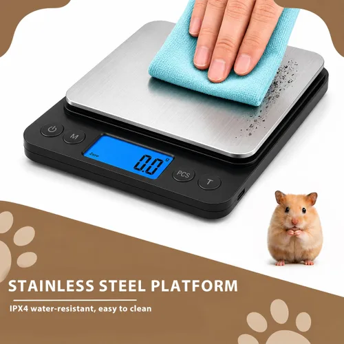 Vista 7 de MEIYA Pequeña báscula digital para mascotas, escala de animales pequeños de alta precisión de 11.0 lbs/0.00 oz con carga USB, pantalla LCD