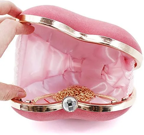 Vista 3 de Goclothod Bolso de mano en forma de corazón para mujer, bolso de hombro de terciopelo, bolsos de noche