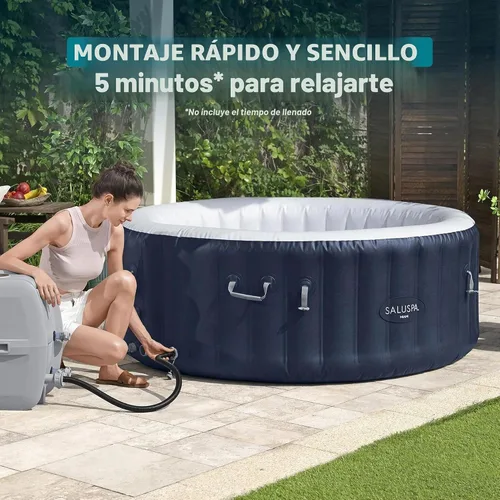 Vista 8 de Bestway SaluSpa Miami - Bañera de hidromasaje inflable para 2 a 4 personas, spa portátil de bajo consumo redondo para exteriores con 120 AirJets, 71