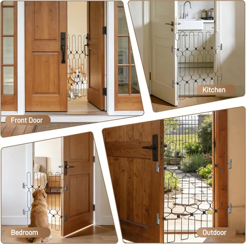 Vista 5 de Puerta retráctil para perro para puerta delantera, 35.4 pulgadas de ancho, 30.7 pulgadas de alto, barrera retráctil automática para perros