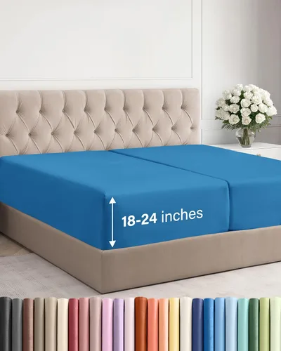 Vista 178 de Sábana bajera ajustable extra profunda Twin XL – Sábana bajera individual de lujo de hotel solamente – Se adapta fácilmente a colchones de 18 a 24