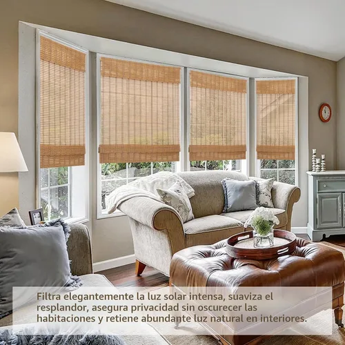 Vista 7 de Sunbox Persiana Romana de Bambú Inalámbrica, Persianas Romanas de Madera Tejida, Persianas de Bambú Natural con Filtrado de Luz para Ventanas Marrón