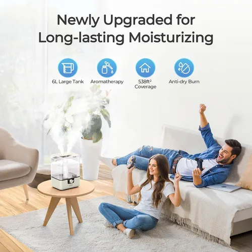 Vista 2 de CHIVALZ Humidificadores para dormitorio, humidificadores de niebla fría de 6 L para guardería, silenciosos de 26 dB, tiempo de funcionamiento de 50