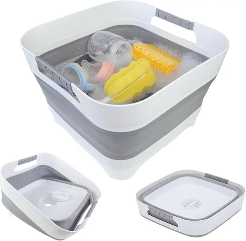 Vista 7 de Lavabo de biberón plegable de 2,6 galones con tapón de drenaje Marrón