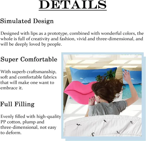 Vista 3 de zhidiloveyou - Almohada de labios de peluche rosa con cara sonriente, cojín de 23.6 pulgadas Almohada decorativa suave