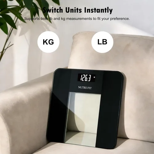 Vista 5 de NUTRI FIT Báscula digital de baño para peso corporal, alta precisión de 0.1 libras, capacidad de 400 libras, tecnología Step-On, pantalla LCD