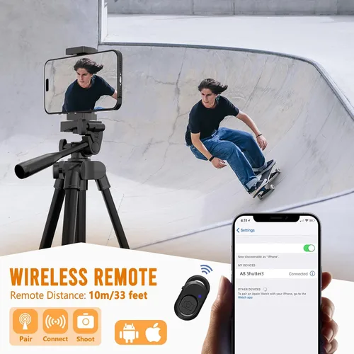 Vista 4 de Luswemi - Trípode para teléfono y cámara de 53 pulgadas con control remoto y soporte, trípode portátil para teléfono celular compatible con iPhone
