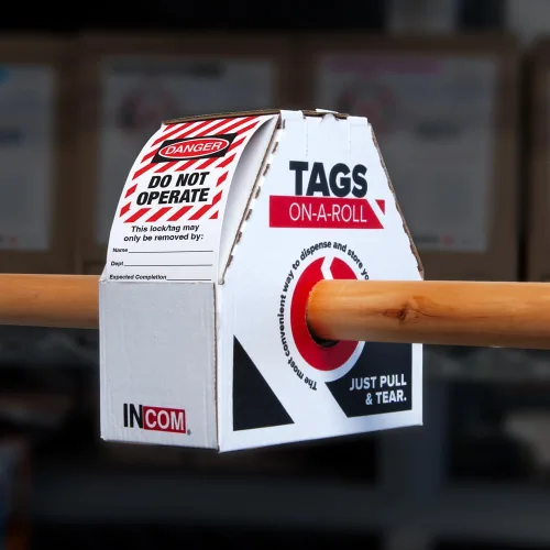 Vista 3 de INCOM Etiquetas de inspección de fabricación en rollo, inspección de seguridad, stock DuraPly™ de alta resistencia, impermeable y resistente al