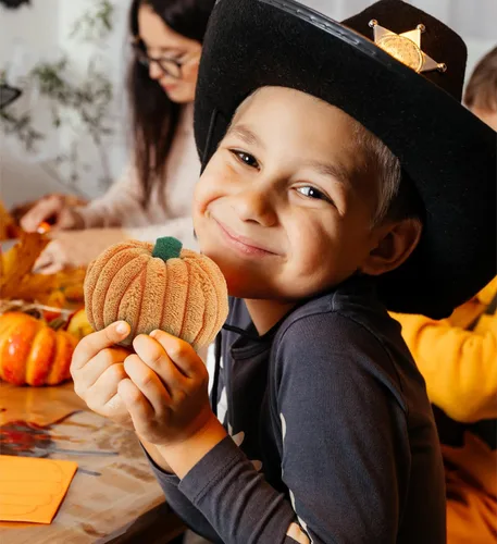 Vista 6 de DolliBu Peluche pequeño de calabaza, juguete espeluznante de calabaza de peluche para oso de peluche, bonita decoración de Halloween, recuerdo