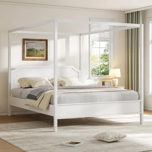 Vista 10 de Wood Canopy Platform Bed Full with Headboard, Trundle and 3 Drawers Negro-8.1