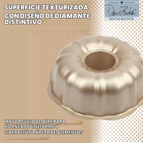 Vista 4 de David Burke Molde para hornear estriado de 9" - Molde para pasteles Bundt de acero al carbono - Bronce