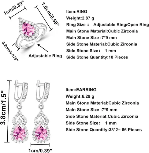 Vista 4 de LMXXVJ Juego de joyas para mujer, collar chapado en platino, anillo abierto, aretes, pulsera, para cumpleaños, aniversario, día de la madre, regalos
