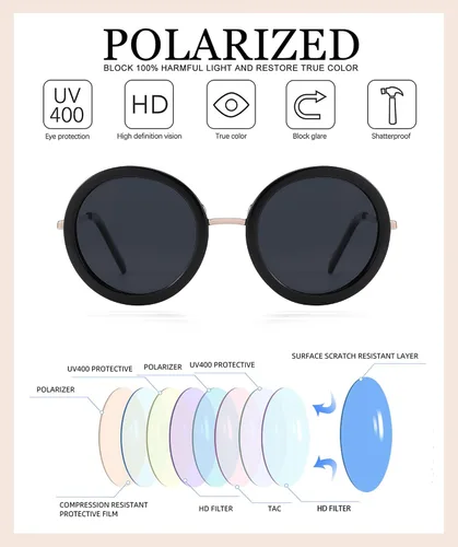 Vista 18 de JOOX Gafas de sol redondas polarizadas retro para mujer, gafas de sol vintage de gran tamaño con lente de protección UV 100%