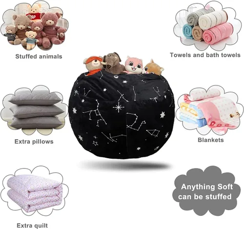 Vista 4 de DODO NICI Funda para silla puff (sin frijoles) para niños y adolescentes, apertura de cremallera, terciopelo suave, XL (34 pulgadas, negro)