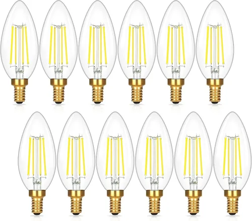 Vista 15 de E12 LED Candelabra Bulbs 40 Watt Equivalent, 4W Vintage Candle Light Bulbs Dimmable, 350Lm Amber Warm White 2200K B10 Edison Bulb, Filament Clear