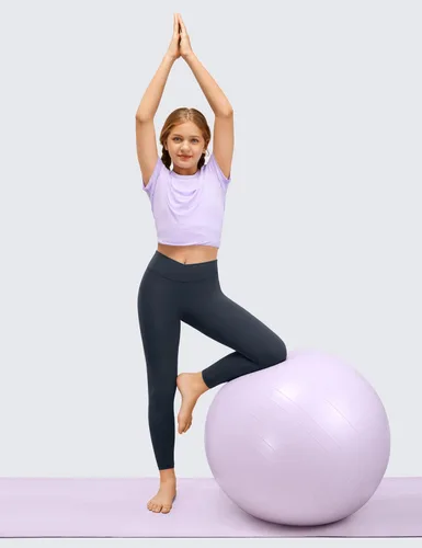 Vista 3 de CRZ YOGA Butterluxe - Leggings deportivos cruzados para niñas cintura alta en V Cross Kids Lounge Pants Yoga Active Dance Running Mallas