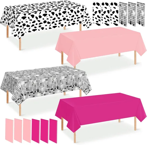 Vista 10 de Paquete de 12 manteles de plástico para baby shower de vaquero para mesas rectangulares, funda de mesa desechable con estampado de vaca, mantel