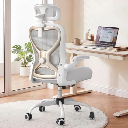 Vista 10 de Silla de oficina ergonómica para largas horas y alivio del dolor de espalda, diseño que ahorra espacio con soporte lumbar ajustable, brazos negro