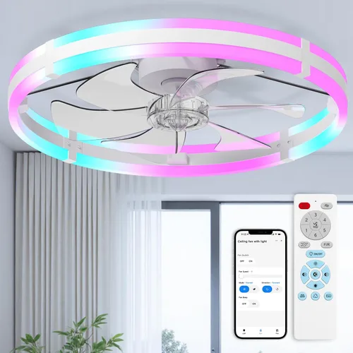 Vista 17 de addlon - Ventiladores de techo de 20 pulgadas con luces y control remoto Blanco - Estrellado
