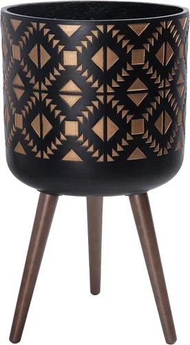 Vista 11 de D'vine Dev Maceta de 12 pulgadas con soporte, maceta alta de mediados de siglo con patas para plantas de interior, bronce/negro, 88-G-C-6
