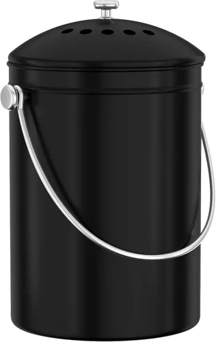 Vista 7 de Utopia Kitchen Contenedor de compostaje para encimera de cocina, cubo de compostaje de 1 galón para cocina con tapa, incluye 1 filtro de carbón