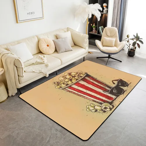 Vista 34 de Homewish Alfombra antideslizante de cine de teatro, alfombra de película retro con palomitas de maíz para interiores, alfombra de entrada, noche