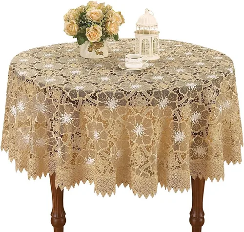 Vista 5 de Mantel pequeño de encaje beige para mesa de centro pequeña, redondo de 36 pulgadas
