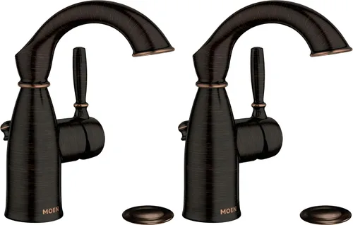 Vista 7 de Moen Sarona Bronce Mediterráneo de un solo mango y un solo agujero grifo de lavabo de baño rústico de estilo granja con placa de cubierta opcional
