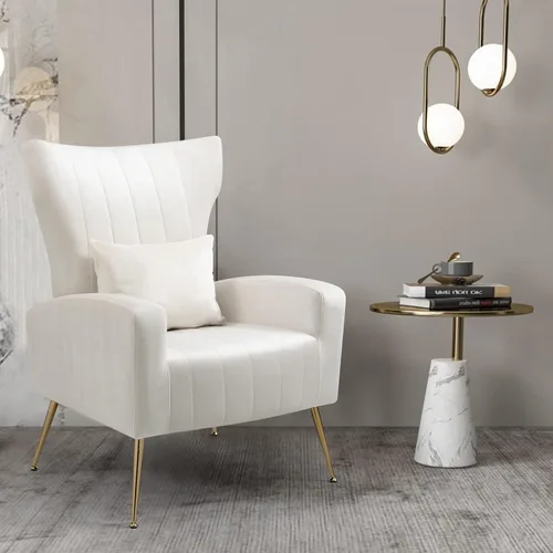 Vista 31 de ZJhome Sillas Modernas para Sala de Estar de Terciopelo Silla de Acento Sillón con Almohada Lumbar, Sillas de Dormitorio de Respaldo Alto Silla