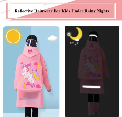 Vista 5 de SUFEINI Chubasquero para niños, traje de lluvia para niños de 6 a 13 años, para niños y niñas, con dibujos animados 3D, chaqueta impermeable