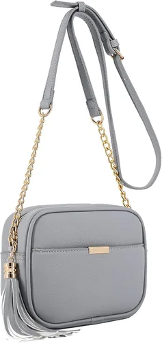 Vista 3 de Bolso cruzado pequeño con dos borlas con correa de cadena, bolso pequeño para mujer