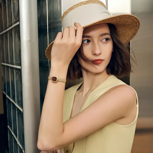 Vista 4 de FIYTA Reloj dorado pequeño para mujer, caja rectangular vintage, relojes de pulsera de acero inoxidable para mujer