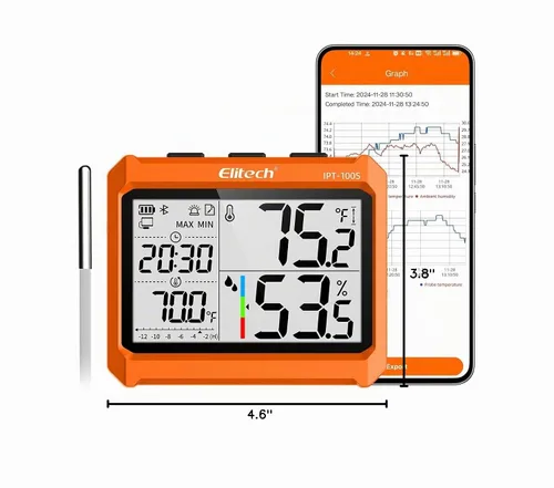 Vista 9 de Elitech Termómetro higrómetro digital Bluetooth, termómetro para refrigerador con aplicación gratuita, monitor de humedad de temperatura en tiempo
