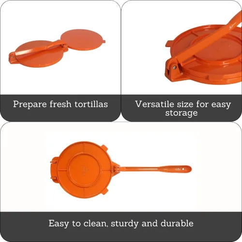 Vista 2 de IMUSA USA Prensa de tortilla de aluminio de 8 pulgadas, color naranja