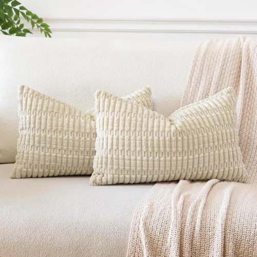 Vista 12 de OTOSTAR - Paquete de 2 fundas de almohada decorativas de pana suave de 18 x 18 pulgadas, funda de cojín a rayas estilo bohemio para sofá, cama, sala