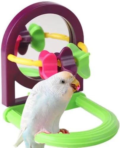 Vista 13 de Perca para pájaros con espejo, bola masticable de loro, juguetes de búsqueda de alimentos, juguete interactivo de inteligencia para pájaros