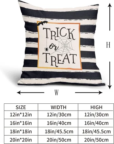 Vista 3 de Kawani Juego de 2 fundas de almohada de Halloween con diseño de truco o trato de 16 x 16 pulgadas, diseño de rayas blancas y negras, fundas