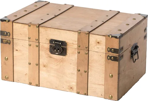 Vista 3 de Vintiquewise Baúl de estilo de madera natural con asas, pequeño