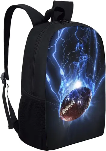 Vista 2 de AmzPrint Imprimir bolsas de béisbol mochila juvenil 17 pulgadas hombro negro viaje picnic mochila escolar para niños primarios, Flash fútbol
