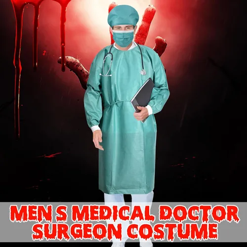 Vista 5 de Jiuguva 3 juegos de disfraz de médico cirujano de Halloween para hombre, disfraz de médico con sombreros y máscaras para fiesta de cosplay, evento