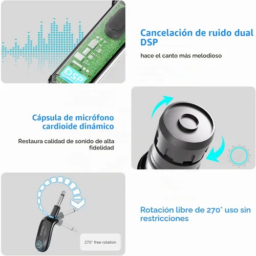 Vista 3 de ZOWEETEK Juego de micrófono de karaoke dinámico de mano dual inalámbrico
