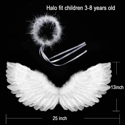 Vista 3 de DVGUN Angel Wings and Halo White Angel Wings for Kids for Children Feather Angel Wing for Women
