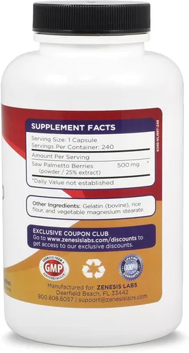 Vista 2 de Saw Palmetto Extract - 240 Cápsulas - 500 mg/cápsula - 200% más cápsulas que la mayoría de los competidores