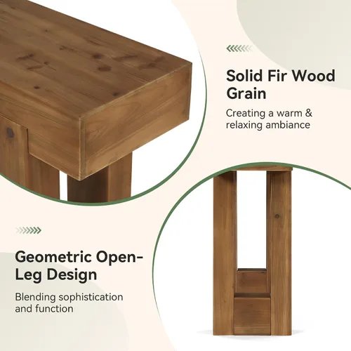 Vista 7 de Mesa consola de madera maciza, mesa de sofá de granja de 55 pulgadas detrás del sofá, consola rectangular con doble base para entrada, pasillo, sala
