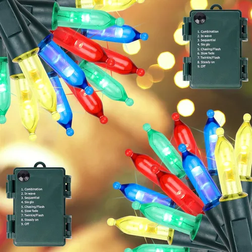 Vista 11 de Blissun Luces de Navidad, juego de 50 luces de alambre verde, mini cadena de luces de Navidad a pilas con 8 modos, luces de hadas de 16 pies