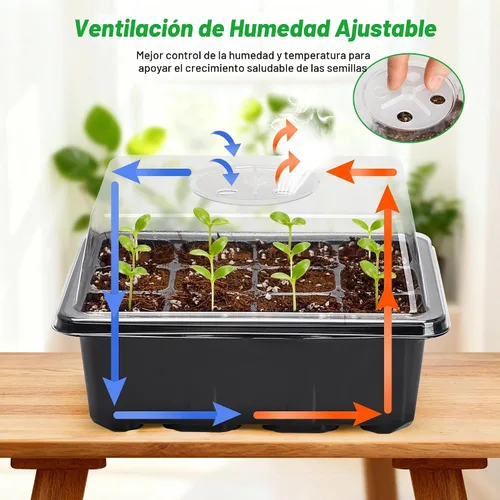 Vista 3 de Bonviee Paquete de 5 bandejas de inicio de semillas, kit de iniciación de plantas con cúpula de humedad ajustable y base de invernadero para Negro