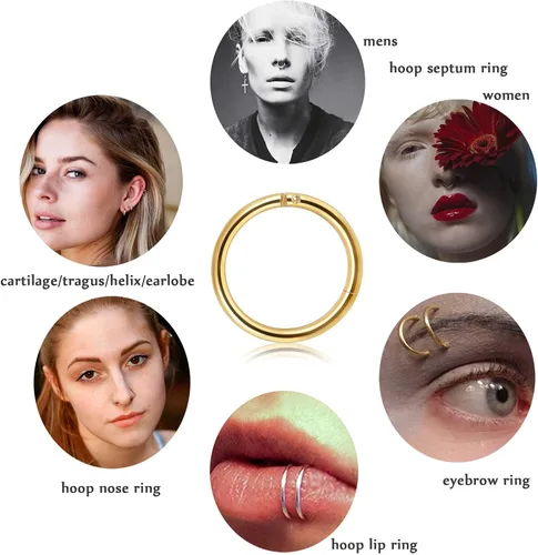 Vista 12 de Jstyle 5 anillos de acero quirúrgico 316L para la nariz, 16G, 18G, 20G, con bisagras, para la nariz, para mujeres y hombres, cartílago, arete