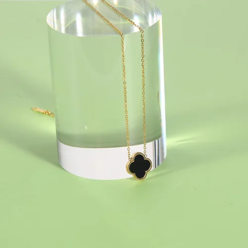 Vista 4 de Collar único de trébol de cuatro hojas para mujeres y niñas, colgante de trébol de la suerte blanco, negro, azul, rojo, chapado en oro de 18