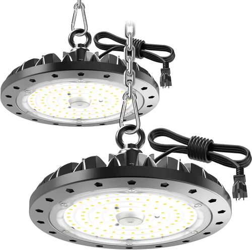 Vista 11 de loyal Luces LED de alta bahía: iluminación comercial regulable UFO 6000K - para almacén, garaje, taller, gimnasio, con cable de enchufe de EE. UU