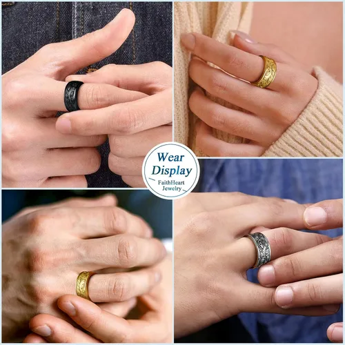 Vista 2 de FaithHeart Anillo de ojo de Dios para hombres y mujeres, acero inoxidable, chapado en oro de 18 quilates, anillos personalizados, Acero inoxidable